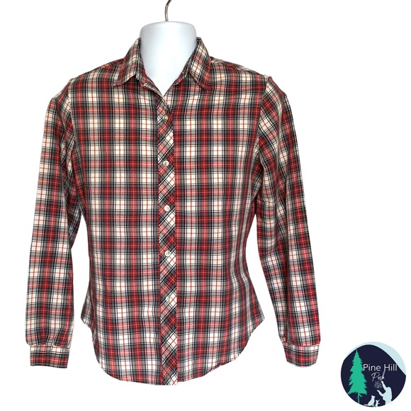 Vintage Oak Hill Button Up Shirt Medium Large * Red White Plaid Long Sleeve EUC - Picture 1 of 6